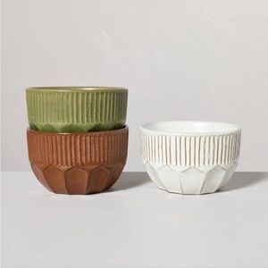 Hearth & Hand Magnolia 3pk 17oz Multi-Faceted Stoneware Mini Bowls Green/Brown